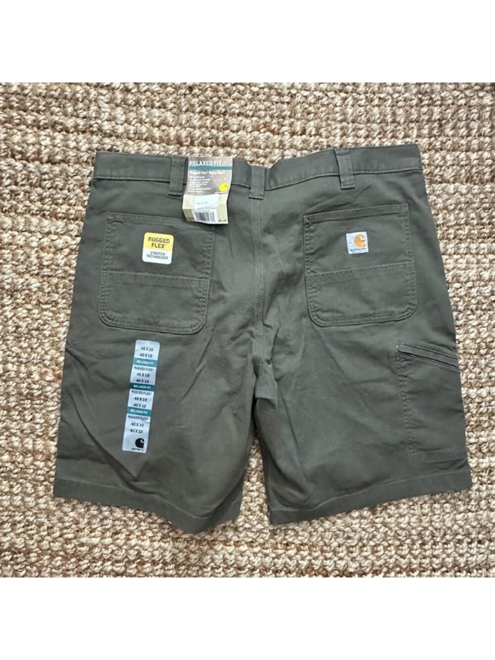 NWT Carhartt Rugged Flex Rigby Shorts Men's 40x10 Olive Green Cell Phone Pocket